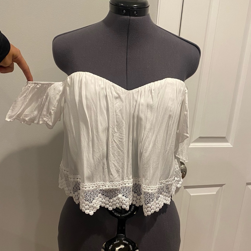 Cotton Candy LA White Off the Shoulder Lace Hem Top